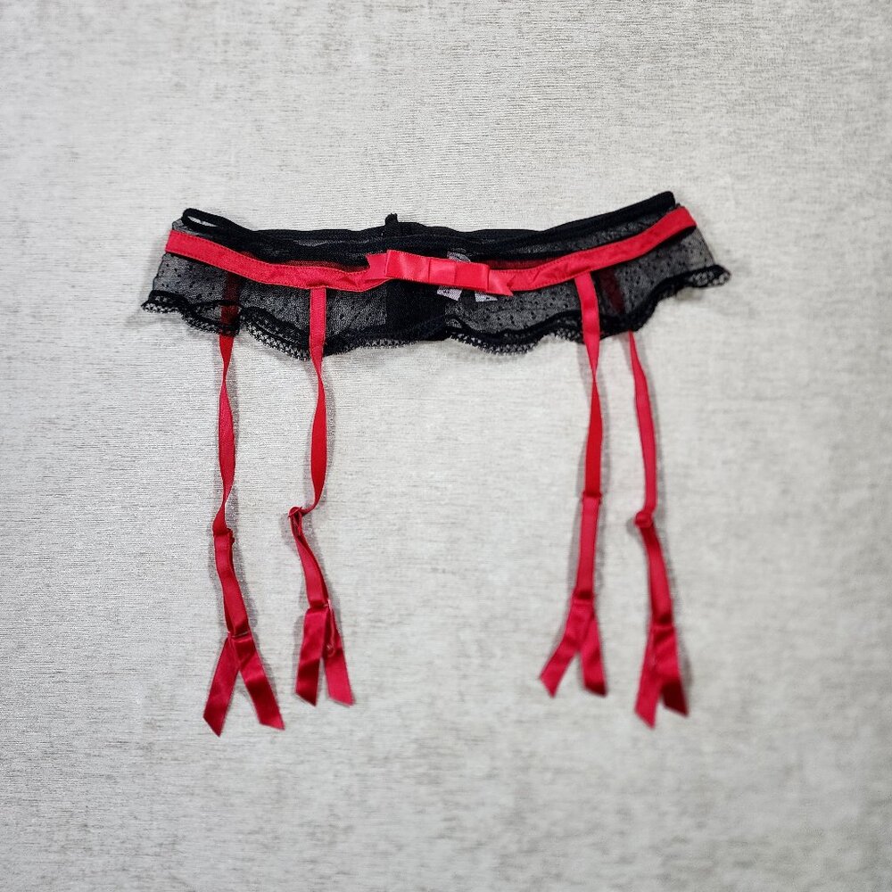 Jezebel Black Lace Red Satin Garter Belt Size M/L